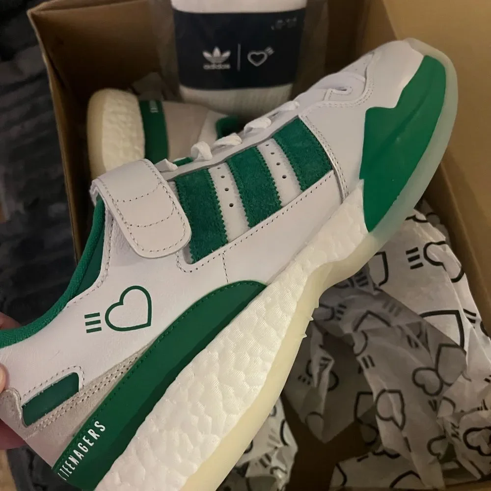 Adidas X Pharrell Forum Low Human Made Green & White Sneakers + Socks 2 Match